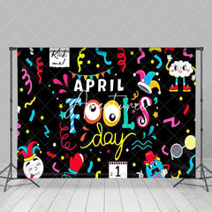 Aperturee - Aperturee Black Colorul Ribbons Funny April Fools Day Backdrop