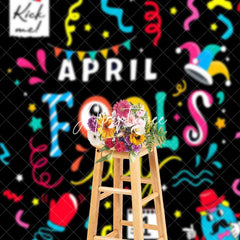 Aperturee - Aperturee Black Colorul Ribbons Funny April Fools Day Backdrop