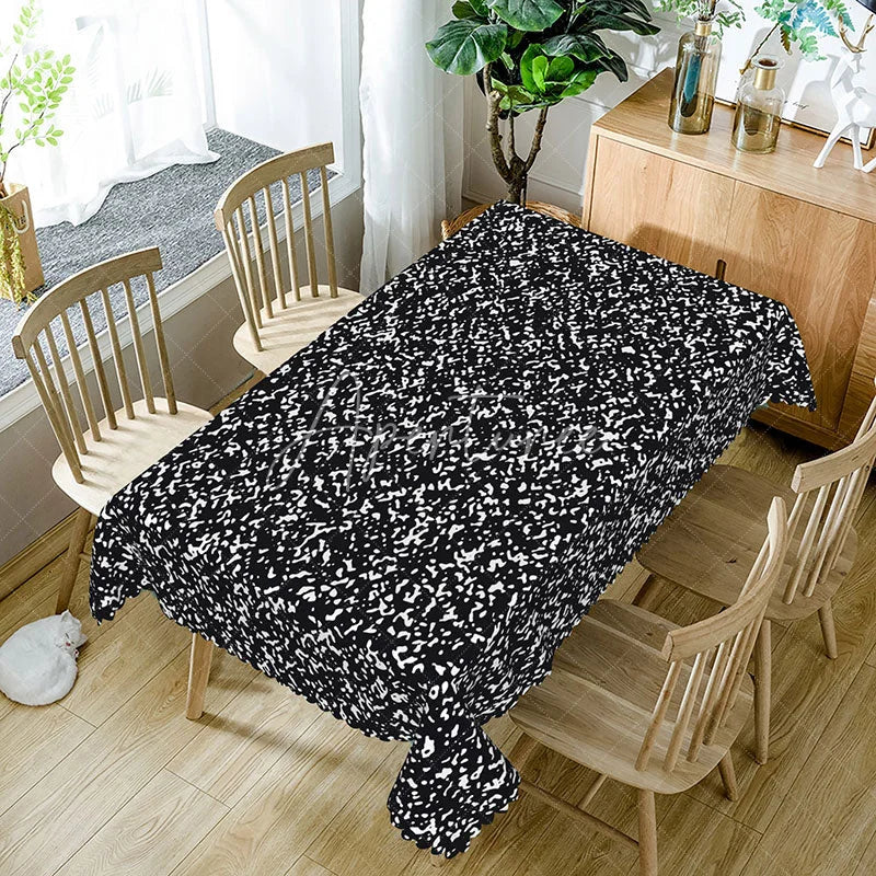 Aperturee - Aperturee Black Composition Book Rectangle Tablecloth Speckled Texture School Table Cover Teacher Student Party Decor