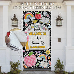 Aperturee - Aperturee Black Composition Book Welcome Classroom Door Cover Colorful School Theme Rainbow Apple Pencil Design