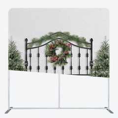 Aperturee - Aperturee Black Fence Christmas Wreath Pillow Cover Backdrop