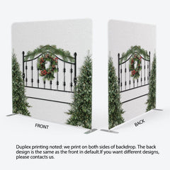 Aperturee - Aperturee Black Fence Christmas Wreath Pillow Cover Backdrop