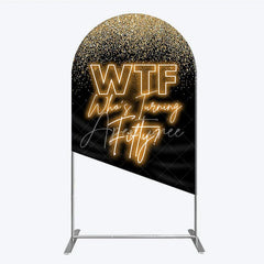 Aperturee - Aperturee Black Gold 50th Birthday Arch Backdrop Neon Text Funny Quote Background Adult Milestone Party Arch Cover Decoration