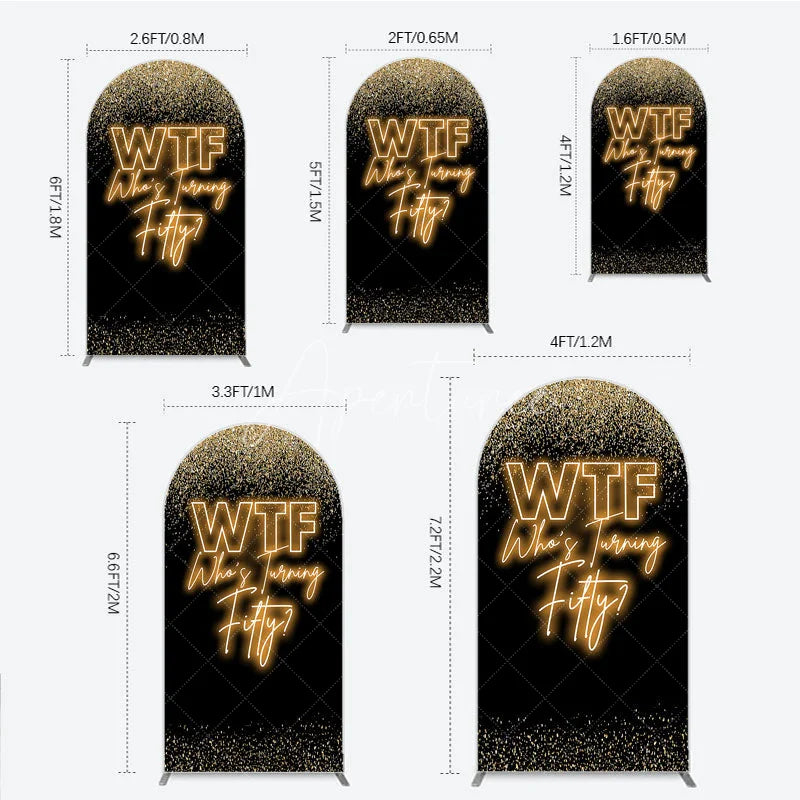 Aperturee - Aperturee Black Gold 50th Birthday Arch Backdrop Neon Text Funny Quote Background Adult Milestone Party Arch Cover Decoration