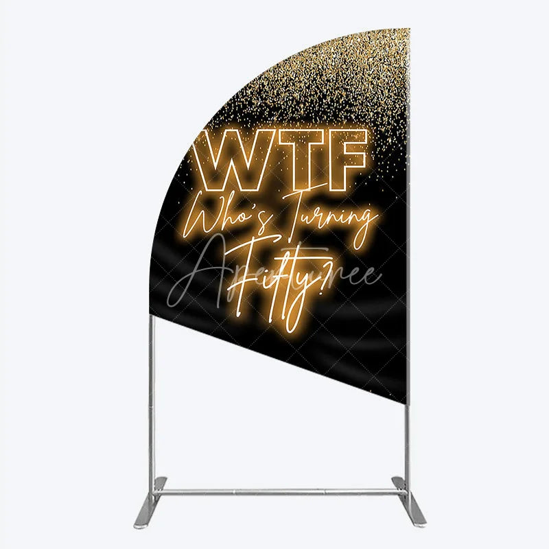 Aperturee - Aperturee Black Gold 50th Birthday Half Moon Arch Backdrop Neon Text Funny Quote Background Adult Milestone Party Half Moon