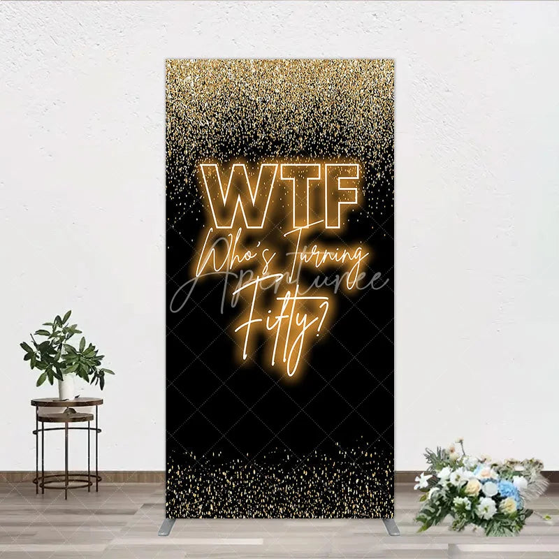 Aperturee - Aperturee Black Gold 50th Birthday Rectangle Backdrop Neon Text Funny Quote Background Adult Milestone Party Rectangle Cover