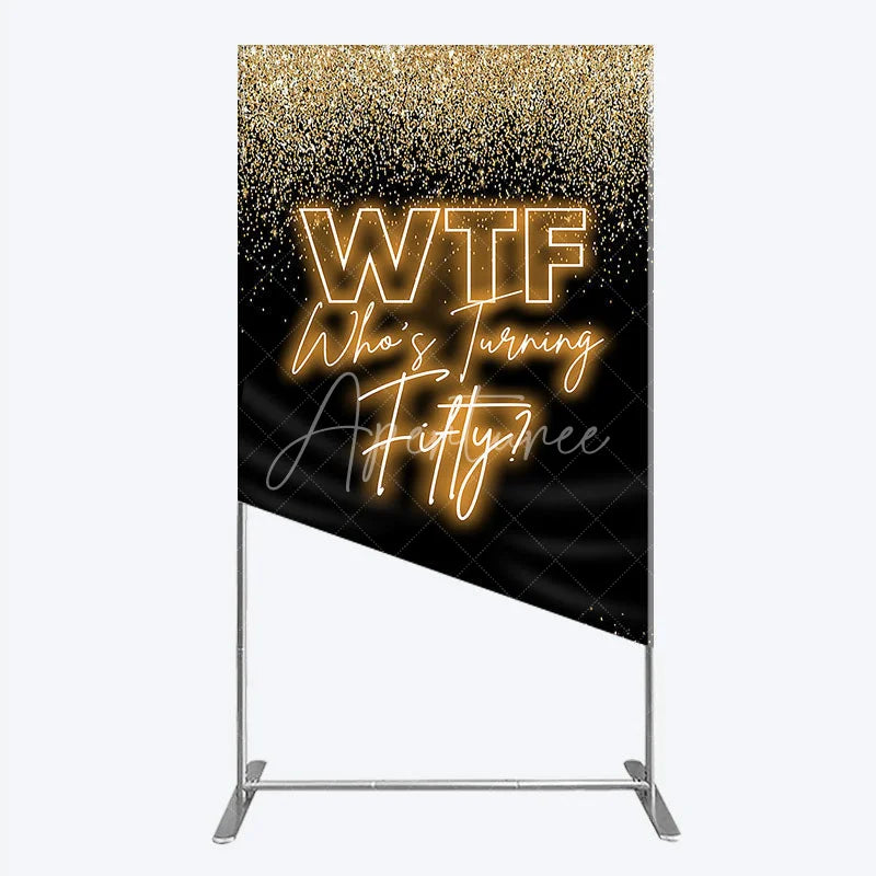 Aperturee - Aperturee Black Gold 50th Birthday Rectangle Backdrop Neon Text Funny Quote Background Adult Milestone Party Rectangle Cover