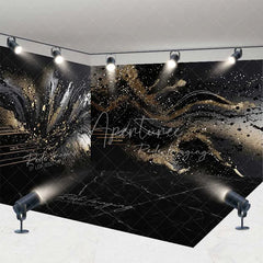 Aperturee - Aperturee Black Gold Abstract Room Set Backdrop Redefining Luxury Splatter Swirl Design Modern Photography Event