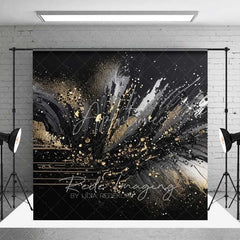 Aperturee - Aperturee Black Gold Abstract Room Set Backdrop Redefining Luxury Splatter Swirl Design Modern Photography Event