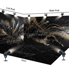 Aperturee - Aperturee Black Gold Abstract Room Set Backdrop Redefining Luxury Splatter Swirl Design Modern Photography Event