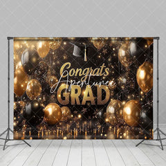 Aperturee - Aperturee Black Gold Balloon Bachelor Cap Congrats Grad Backdrop