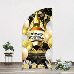 Aperturee - Aperturee Black Gold Balloon Gift Crown Birthday Half Moon Arch Backdrop