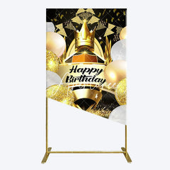 Aperturee - Aperturee Black Gold Balloon Gift Crown Birthday Rectangle Backdrop