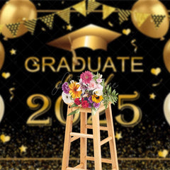 Aperturee - Aperturee Black Gold Balloon Glitter Cheers Graduation Backdrop