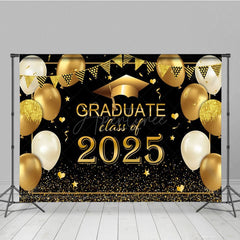 Aperturee - Aperturee Black Gold Balloon Glitter Cheers Graduation Backdrop