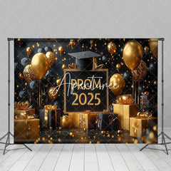 Aperturee - Aperturee Black Gold Balloons Gifts Bokeh Prom 2025 Backdrop