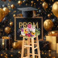 Aperturee - Aperturee Black Gold Balloons Gifts Bokeh Prom 2025 Backdrop
