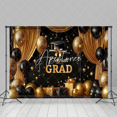Aperturee - Aperturee Black Gold Balloons Gifts Congrats Grad Backdrop
