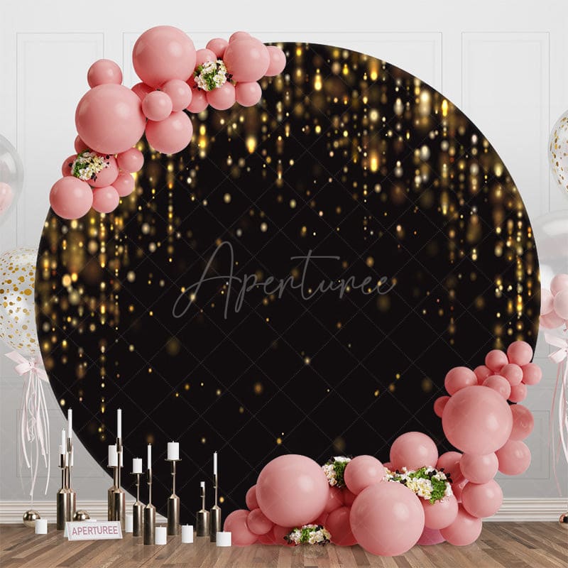 Aperturee - Aperturee Black Gold Bokeh Light Round Happy Birthday Backdrop