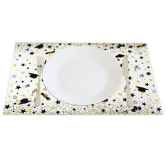 Aperturee - Aperturee Black Gold Congrats Mortarboard Set of 4 Placemats