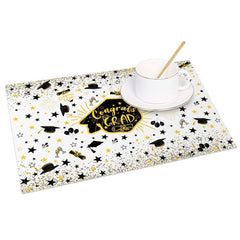 Aperturee - Aperturee Black Gold Congrats Mortarboard Set of 4 Placemats