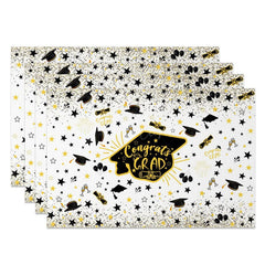 Aperturee - Aperturee Black Gold Congrats Mortarboard Set of 4 Placemats