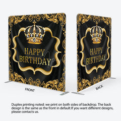 Aperturee - Aperturee Black Gold Crown Birthday Square Tension Backdrop