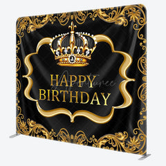 Aperturee - Aperturee Black Gold Crown Birthday Square Tension Backdrop