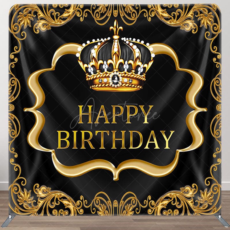 Aperturee - Aperturee Black Gold Crown Birthday Square Tension Backdrop