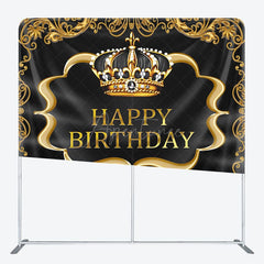Aperturee - Aperturee Black Gold Crown Birthday Square Tension Backdrop