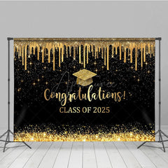 Aperturee - Aperturee Black Gold Glitter Map Congratulations Grad Backdrop