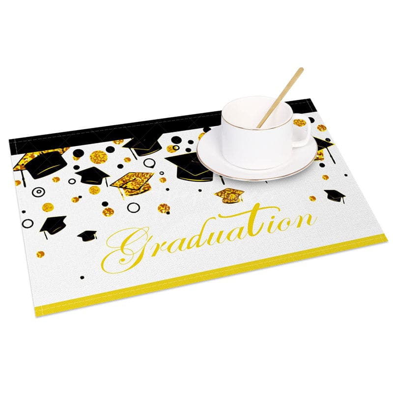 Aperturee - Aperturee Black Gold Glitter Mortarboard Set of 4 Placemats