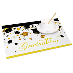 Aperturee - Aperturee Black Gold Glitter Mortarboard Set of 4 Placemats