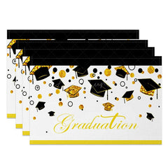 Aperturee - Aperturee Black Gold Glitter Mortarboard Set of 4 Placemats