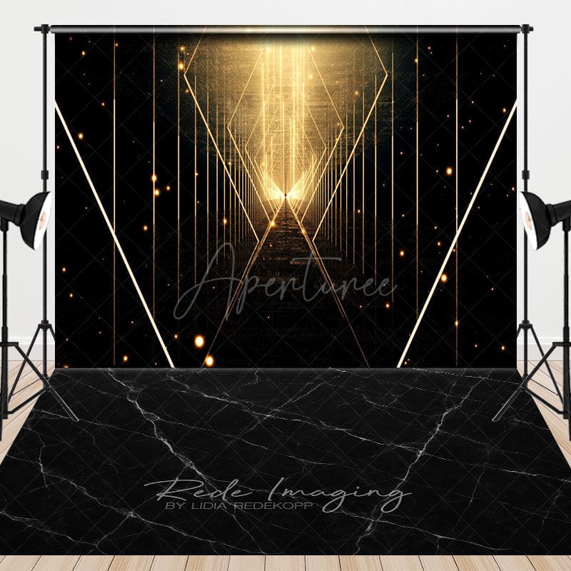 Aperturee - Aperturee Black Gold Glow Line Marble Floor Combo Set Backdrop