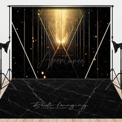 Aperturee - Aperturee Black Gold Glow Line Marble Floor Combo Set Backdrop