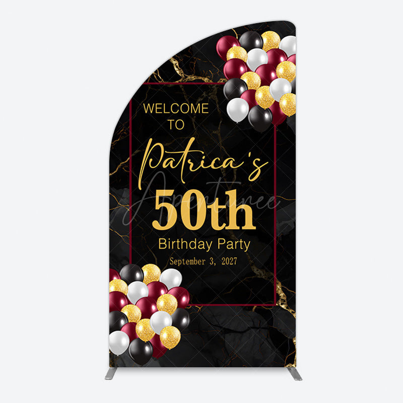 Aperturee - Aperturee Black Gold Marble Balloon 50th Birthday Half Moon Arch Backdrop