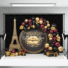 Aperturee - Aperturee Black Gold Paris Valentine Day Backdrop Gold Lips Eiffel Tower Balloons Background Luxury Photography Studio Prop