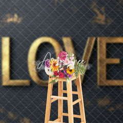 Aperturee - Aperturee Black Gold Pattern Love Valentines Day Backdrop