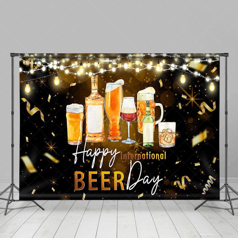 Aperturee - Aperturee Black Gold Ribbon Happy International Beer Day Backdrop