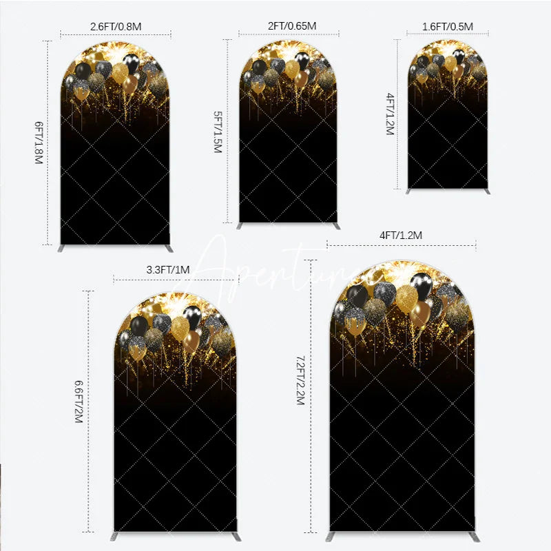 Aperturee - Aperturee Black Gold Silver Glitter Balloons Round Top Arch Backdrop Elegant Sparkling Celebration Party Decor