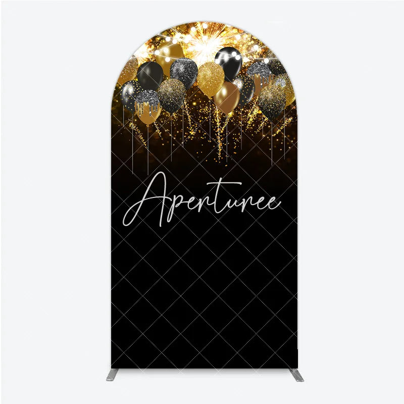 Aperturee - Aperturee Black Gold Silver Glitter Balloons Round Top Arch Backdrop Elegant Sparkling Celebration Party Decor