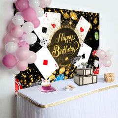 Aperturee - Aperturee Black Gold Sparkle Casino Happy Birthday Backdrop