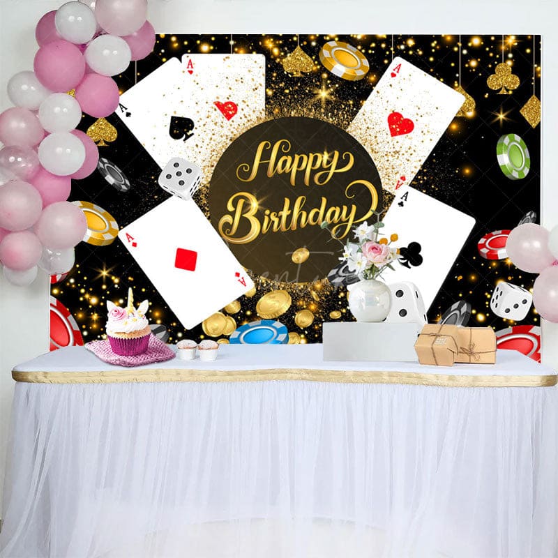 Aperturee - Aperturee Black Gold Sparkle Casino Happy Birthday Backdrop