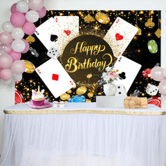 Aperturee - Aperturee Black Gold Sparkle Casino Happy Birthday Backdrop