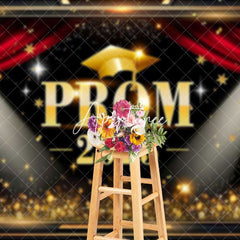 Aperturee - Aperturee Black Gold Stars Prom 2025 Graduation Party Backdrop
