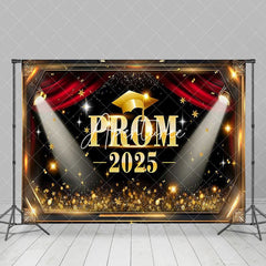 Aperturee - Aperturee Black Gold Stars Prom 2025 Graduation Party Backdrop