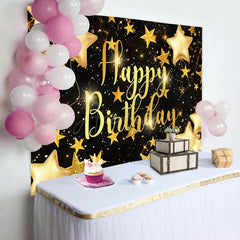 Aperturee - Aperturee Black Golden Stars Bokeh Happy Birthday Backdrop