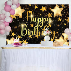 Aperturee - Aperturee Black Golden Stars Bokeh Happy Birthday Backdrop