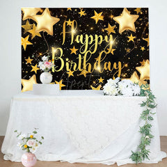 Aperturee - Aperturee Black Golden Stars Bokeh Happy Birthday Backdrop